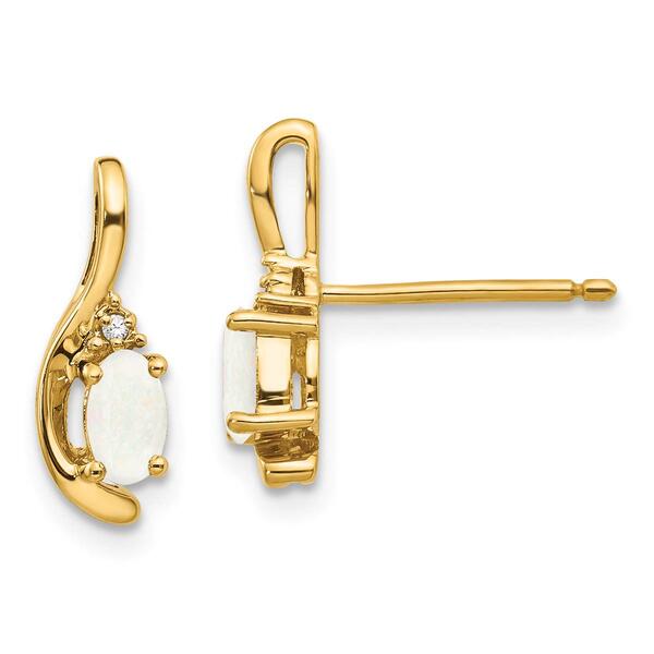 Gemstone Classics&#40;tm&#41; 14kt. Yellow Gold Opal Diamond Stud Earrings - image 