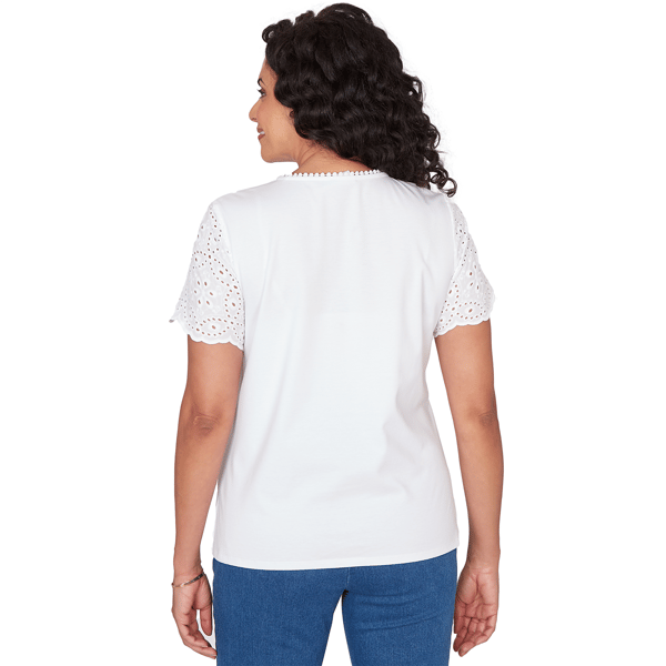 Womens Alfred Dunner Classics Short Eyelet Sleeve Solid Blouse