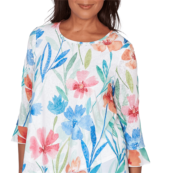 Womens Alfred Dunner Caribbean Blues Whimsical Floral Blouse