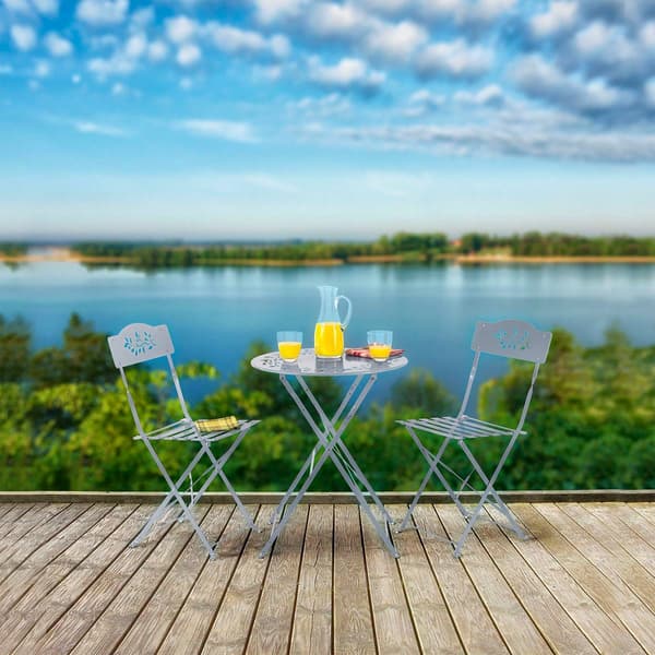 Alpine 3pc. Grey Metal Bistro Set w/ Leaf Details