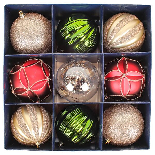 National Tree 13in. Gold&#44; Red&#44; & Green Ball Ornaments - Set of 9 - image 
