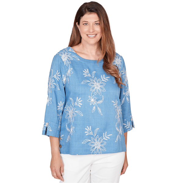 Womens Alfred Dunner Classics Tossed Floral Embroidered Blouse