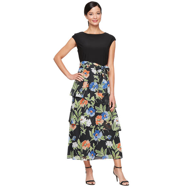 Womens SLNY Short Sleeve ITY Top Print Chiffon Bottom Dress - image 