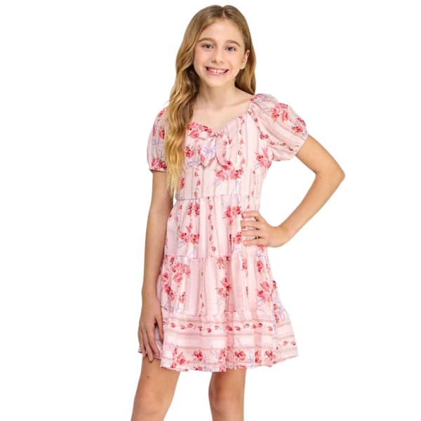 Girls (7-16) As U Wish Floral w/ Bow Puff Sleeve Dress