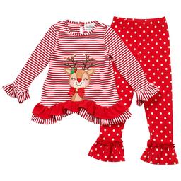 Girls (4-6x) Rare Editions Reindeer Top & Polka Dot Legging Set