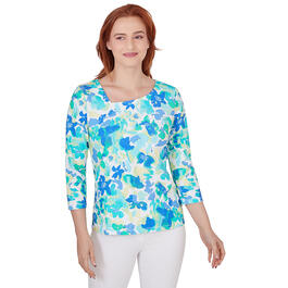 Womens Hearts of Palm Feeling Just Lime Floral Top