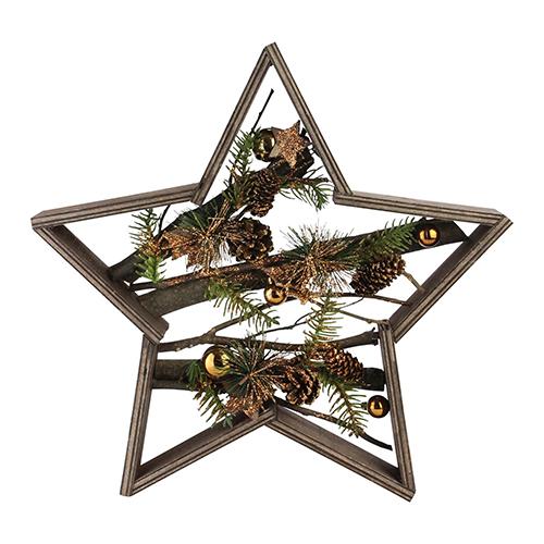 Northlight Mixed Branches & Bells Wood Star Decoration
