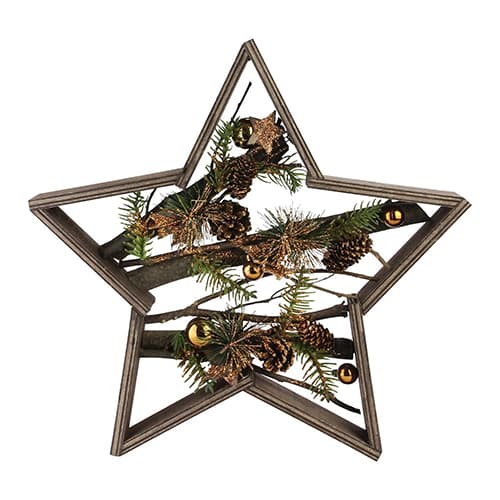 Northlight Mixed Branches & Bells Wood Star Decoration - image 
