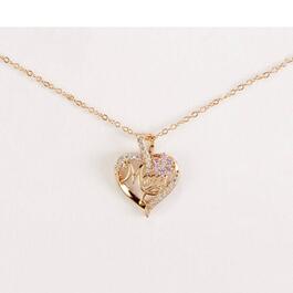 Gold-Tone Heart with Pink Cubic Zirconia Flower Pendant