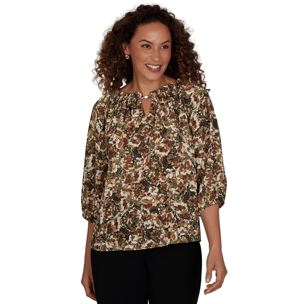Womens Emaline La Vita Costiera 3/4 Sleeve Abstract Floral Blouse - image 
