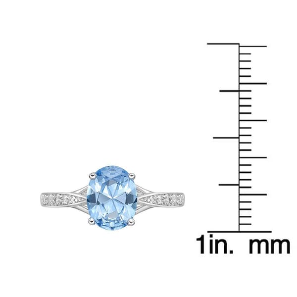 Sterling Silver Ring w/ Created Aquamarine & White Topaz Gemstone