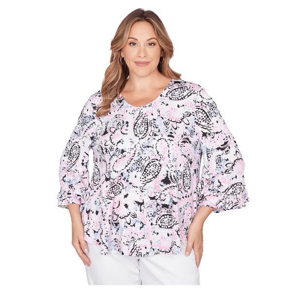 Women''s Ruby Rd. California Dreaming V-Neck Paisley Ruffle Sleev - image 