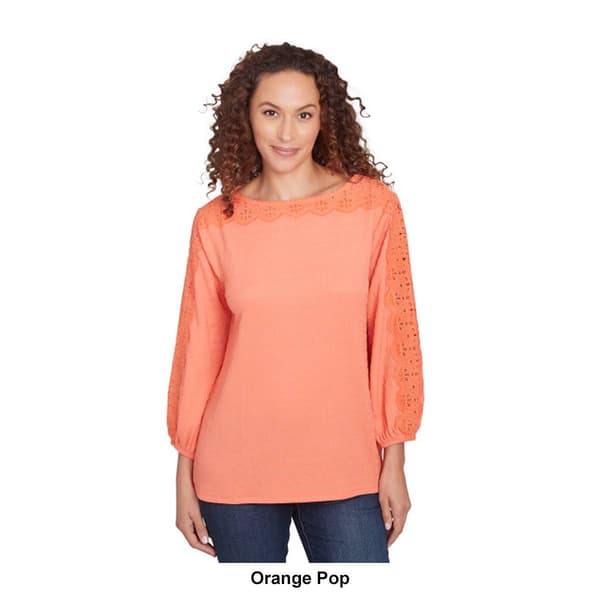 Womens Ruby Rd. Bella Vista Blouse Knit Top with Lace Trim