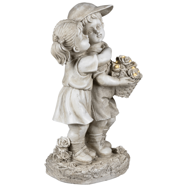 Northlight Solar Hugging Girl and Boy Outdoor Garden Statue