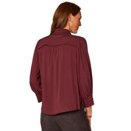 Petite Democracy 3/4 Sleeve Scallop Trim Button Front Blouse