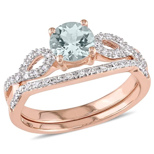 Gemstone Classics&#40;tm&#41; 10kt. Rose Gold Aquamarine & Diamond Ring - image 