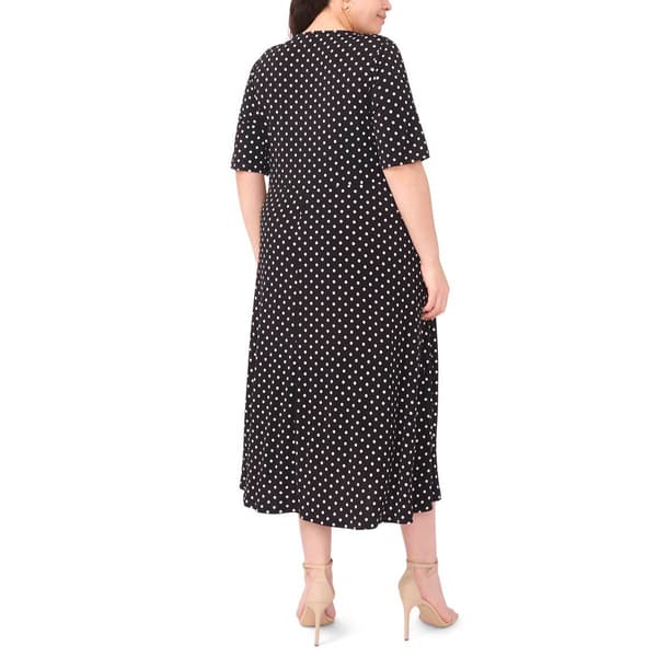 Plus Size MSK Elbow Sleeve V Neck Dot Midi Dress
