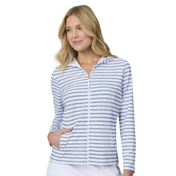 Womens Free Country Sunfree Full Zip Stripe Sun Shirt - image 