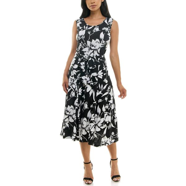 Womens Nina Leonard Sleeveless Floral Midi Dress