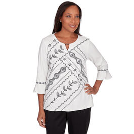 Petite Alfred Dunner Opposites Attract Embroidered Leaf Knit Top