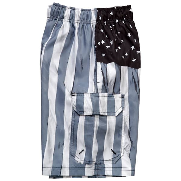 Young Mens SURFZONE&#174; Photo Real Flag Swim Trunks - Black/White