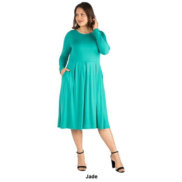 Plus Size 24/7 Comfort Apparel Long Sleeve Midi Fit & Flare Dress
