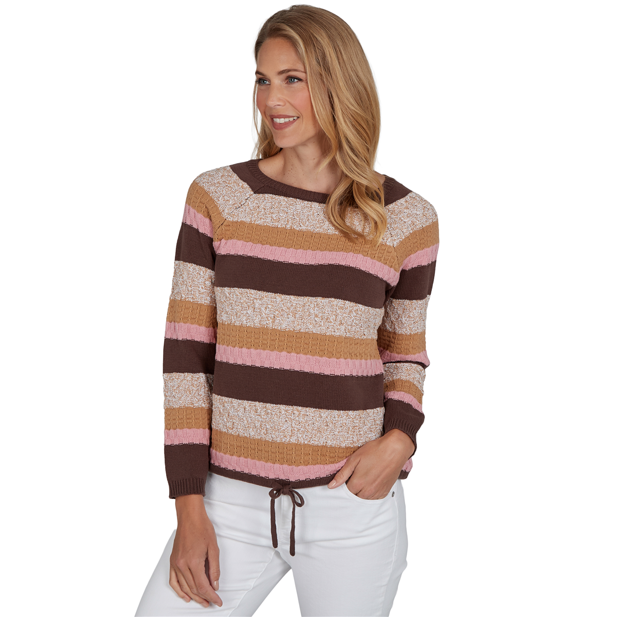 Womens Hearts of Palm Berry Fabulous Long Sleeve Stripe Sweater