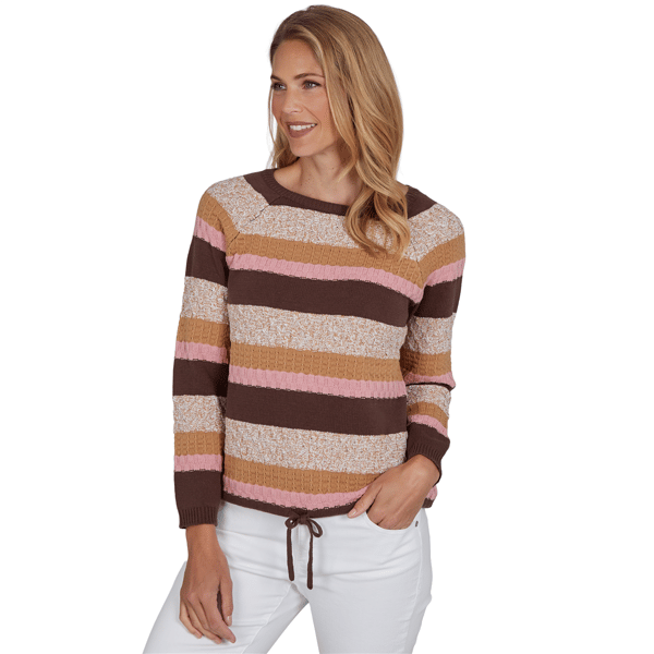Womens Hearts of Palm Berry Fabulous Long Sleeve Stripe Sweater