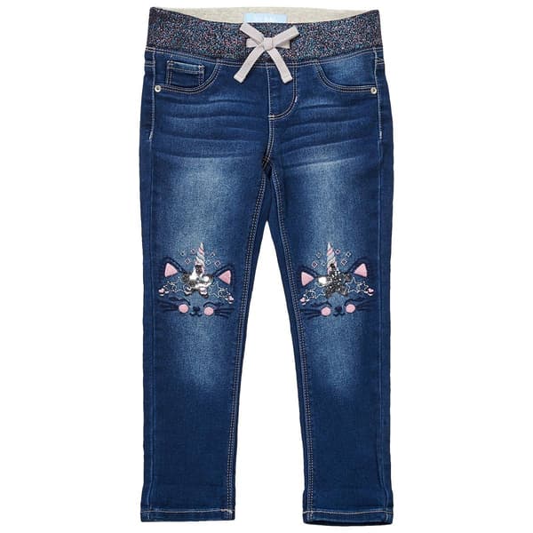 Girls &#40;4-6x&#41; BLUE iNK Navy Lurex Waistband Caticorn Knee Jeggings