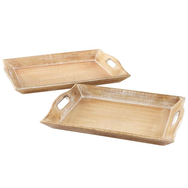 9th &amp; Pike® Whitewashed Mango Wood Serving Trays - Set of 2