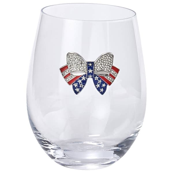 Home Essentials 19oz Stemless W/Brooch Red White & Blue Bow - image 
