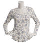 Juniors Wallflower Long Sleeve Floral Rib Scoop Neck Tee- White - image 1
