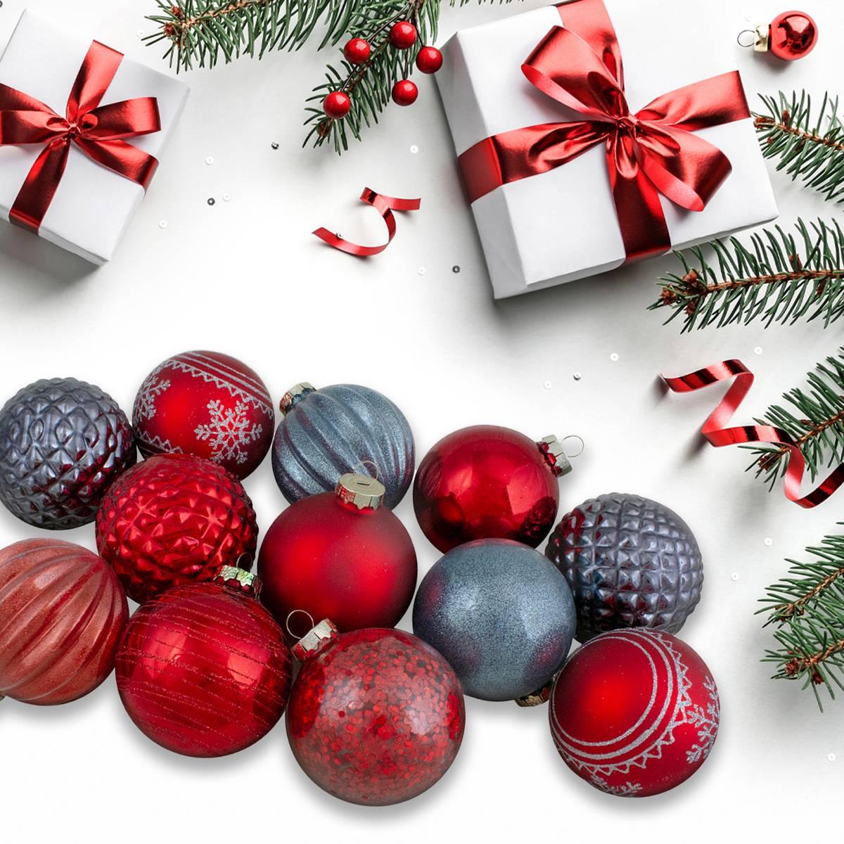 Northlight Red & Blue Glass Ball Christmas Ornaments