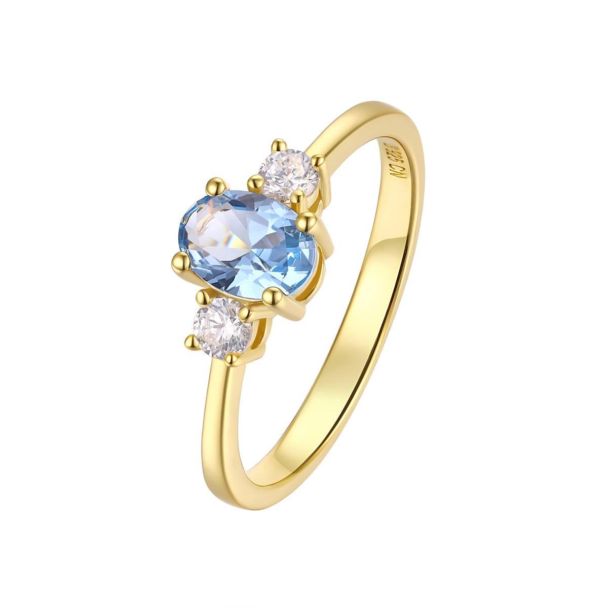 Simulated Aquamarine Birthstone & CZ Ring