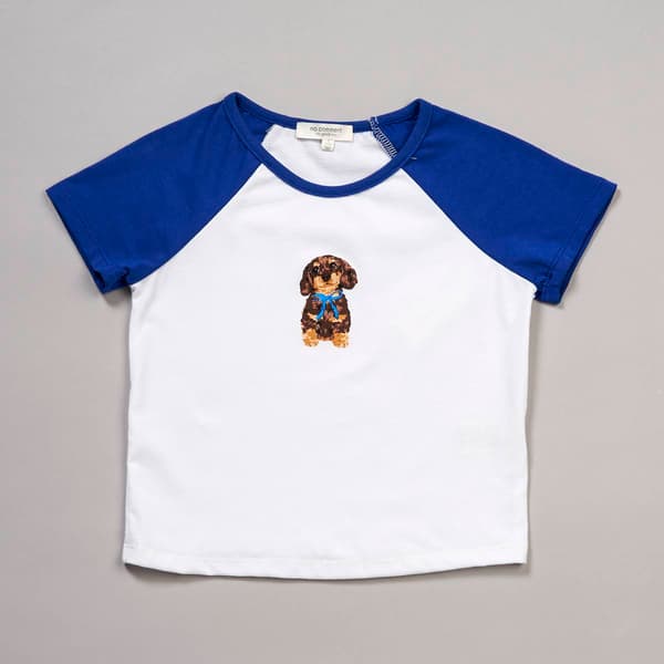 Girls (7-16) No Comment Puppy Short Sleeve Raglan Tee