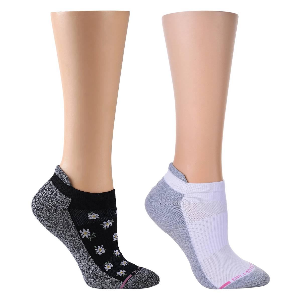Womens Dr. Motion 2pk. Daisy & Solid Ankle Socks