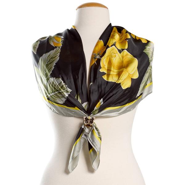 Womens Jessica McClintock Border Floral Square Scarf - image 