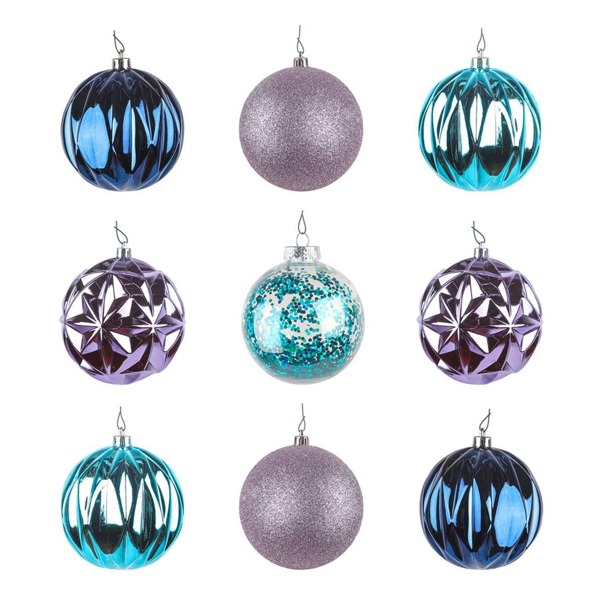 National Tree 13in. Lavender & Blue Ball Ornaments - Set of 9