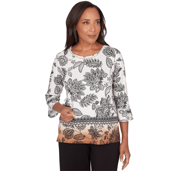 Womens Alfred Dunner Seville Ombre Floral Crew Neck Top - image 