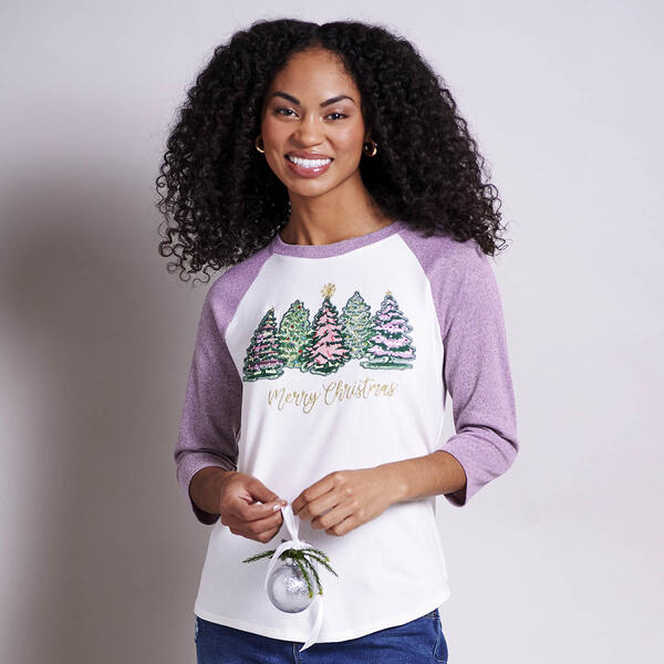 Womens Tru Self 3/4 Sleeve Raglan Merry Christmas Tee - image 