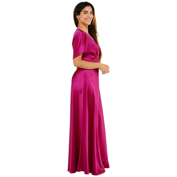 Womens MSK Short Sleeve Dolman Satin Maxi Dress