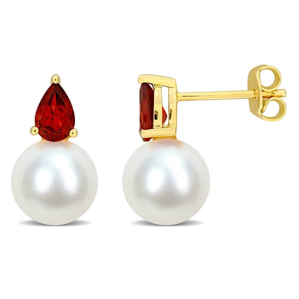 Gemstone Classics&#40;tm&#41; Freshwater Pearl & Garnet Stud Earrings - image 