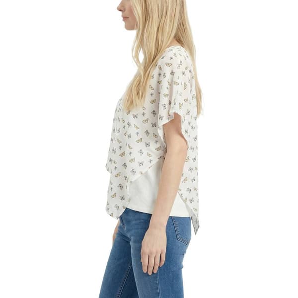 Womens NY Collection Butterfly V Neck Chiffon Poncho Blouse