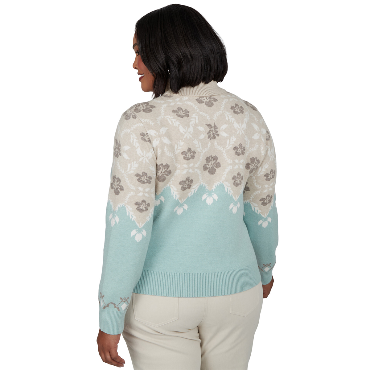Plus Size Ruby Rd. Mythical Floral Fair Isle Turtleneck Sweater