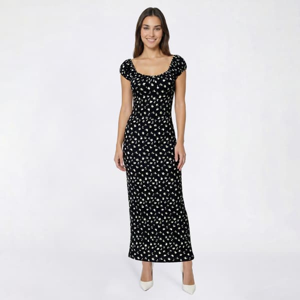 Juniors Madden Girl Puff Sleeve Tie Back Floral Midi Dress