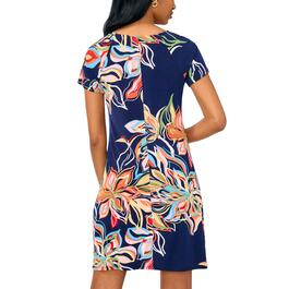 Womens MSK Short Sleeve Floral Grommet A-Line Dress