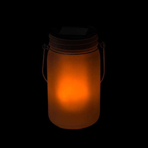 Alpine Solar Jar Glass Lantern w/ LED Dancing Flame - Set of 2