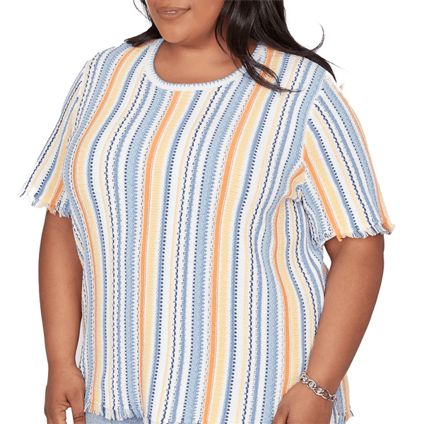 Plus Size Alfred Dunner Out Of The Blue Fringe Stripe Sweater