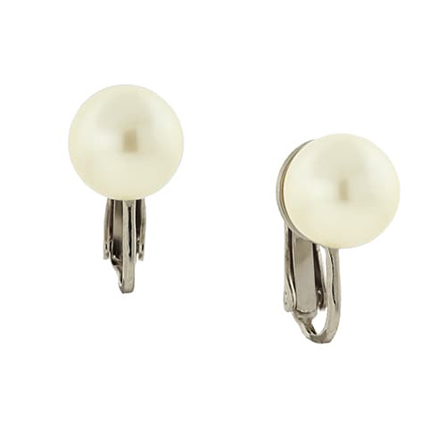 1928 Silver-Tone Simulated Pearl Clip On Earrings - image 