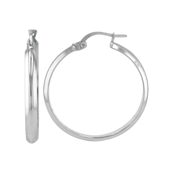 Sterling Silver Polished Half Round Tube Hoop Earrings - image 